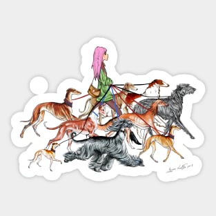 NEW!!!   Walking the Sighthounds. 4  PINK HAIR! Sticker